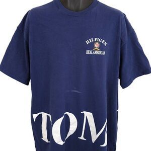 Vintage Tommy Hilfiger T Shirt Mens Size XL Blue Spell Out Oversized Made In USA